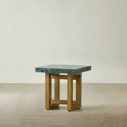 Grayson Brushed Bronze Side Table with Emerald Green Sintered Stone Top