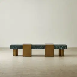 Grayson Brushed Bronze Entertainment Unit with Emerald Green Sintered Stone Top