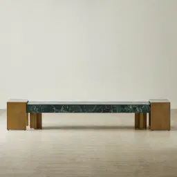 Grayson Brushed Bronze Entertainment Unit with Emerald Green Sintered Stone Top