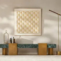 Grayson Brushed Bronze Entertainment Unit with Emerald Green Sintered Stone Top