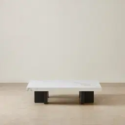 Grayson Matte Black 26cm Low Coffee Table with Statuario White Sintered Stone Top