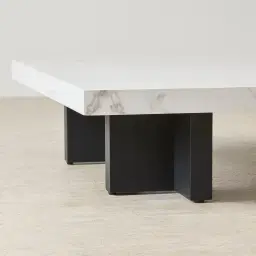 Grayson Matte Black 26cm Low Coffee Table with Statuario White Sintered Stone Top