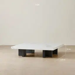 Grayson Matte Black 26cm Low Coffee Table with Statuario White Sintered Stone Top
