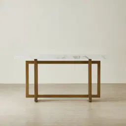 Grayson Brushed Bronze Console Table with Statuario White Sintered Stone Top