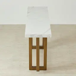 Grayson Brushed Bronze Console Table with Statuario White Sintered Stone Top