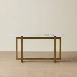 Grayson Brushed Bronze Console Table with Statuario White Sintered Stone Top