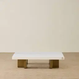 Grayson Brushed Bronze 26cm Low Coffee Table with Statuario White Sintered Stone Top