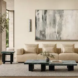 Grayson Matte Black 26cm Low Coffee Table with Emerald Green Sintered Stone Top