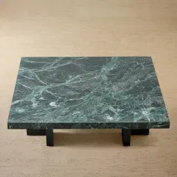 Grayson Matte Black 26cm Low Coffee Table with Emerald Green Sintered Stone Top