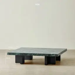 Grayson Matte Black 26cm Low Coffee Table with Matte Emerald Green Sintered Stone Top