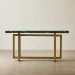 Grayson Brushed Bronze Console Table with Emerald Green Sintered Stone Top