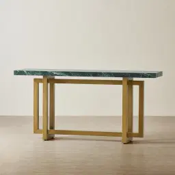 Grayson Brushed Bronze Console Table with Emerald Green Sintered Stone Top
