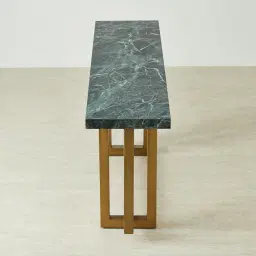 Grayson Brushed Bronze Console Table with Emerald Green Sintered Stone Top