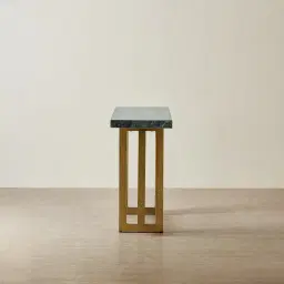 Grayson Brushed Bronze Console Table with Emerald Green Sintered Stone Top