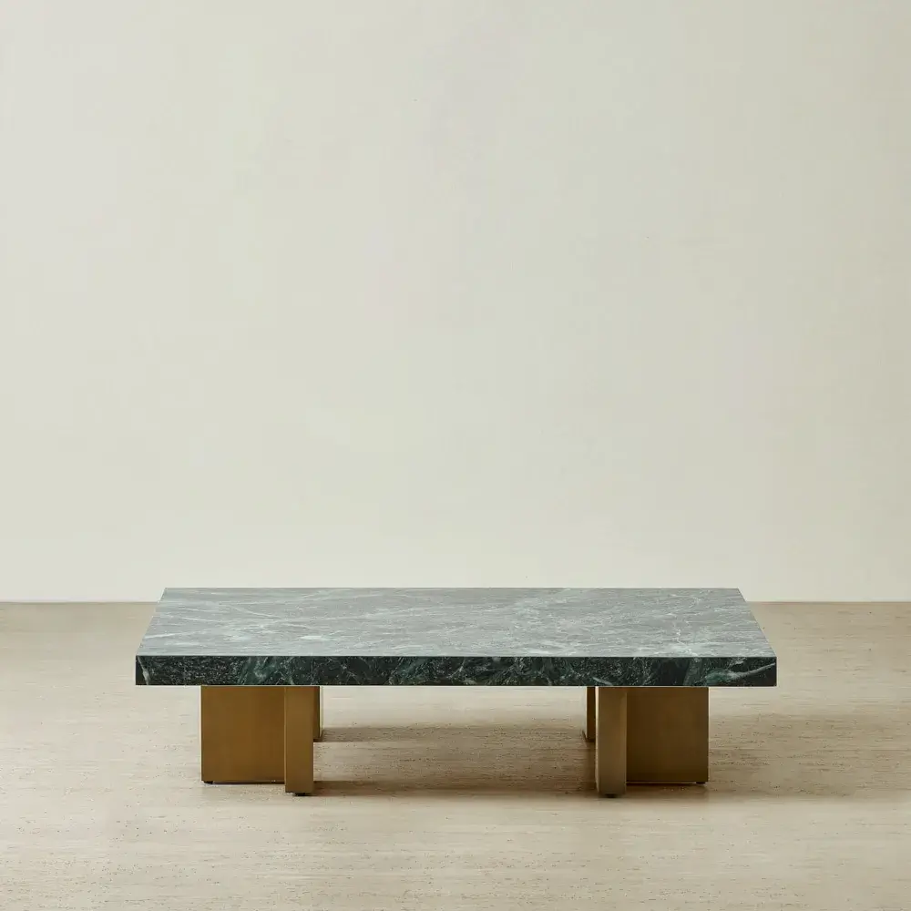 Grayson Emerald Green Sintered Stone 26cm Low Coffee Table - Brushed Bronze Legs