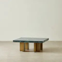 Grayson Brushed Bronze 33cm High Coffee Table with Emerald Green Sintered Stone Top