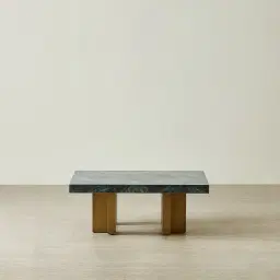 Grayson Brushed Bronze 33cm High Coffee Table with Emerald Green Sintered Stone Top