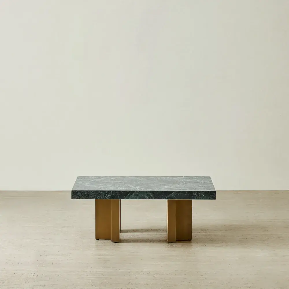 Grayson Emerald Green Sintered Stone 33cm High Coffee Table - Brushed Bronze Legs