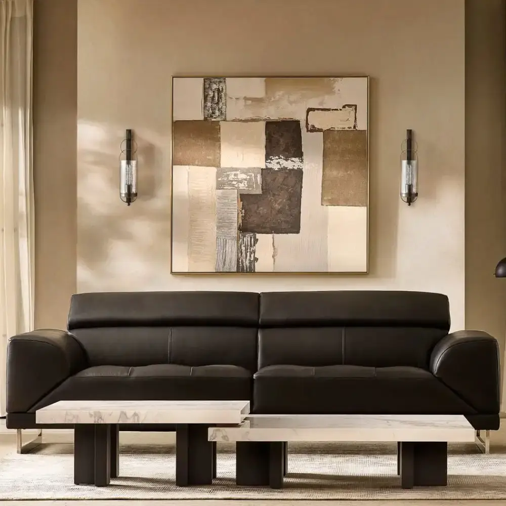 Grayson Statuario White Sintered Stone 33cm High Coffee Table - Matte Black Legs