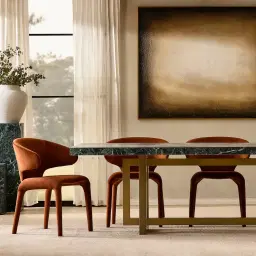 Grayson Brushed Bronze Rectangular Dining Table with Glossy Emerald Green Sintered Stone Top - 240x105cm