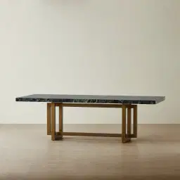 Grayson Brushed Bronze Rectangular Dining Table with Glossy Emerald Green Sintered Stone Top - 240x105cm