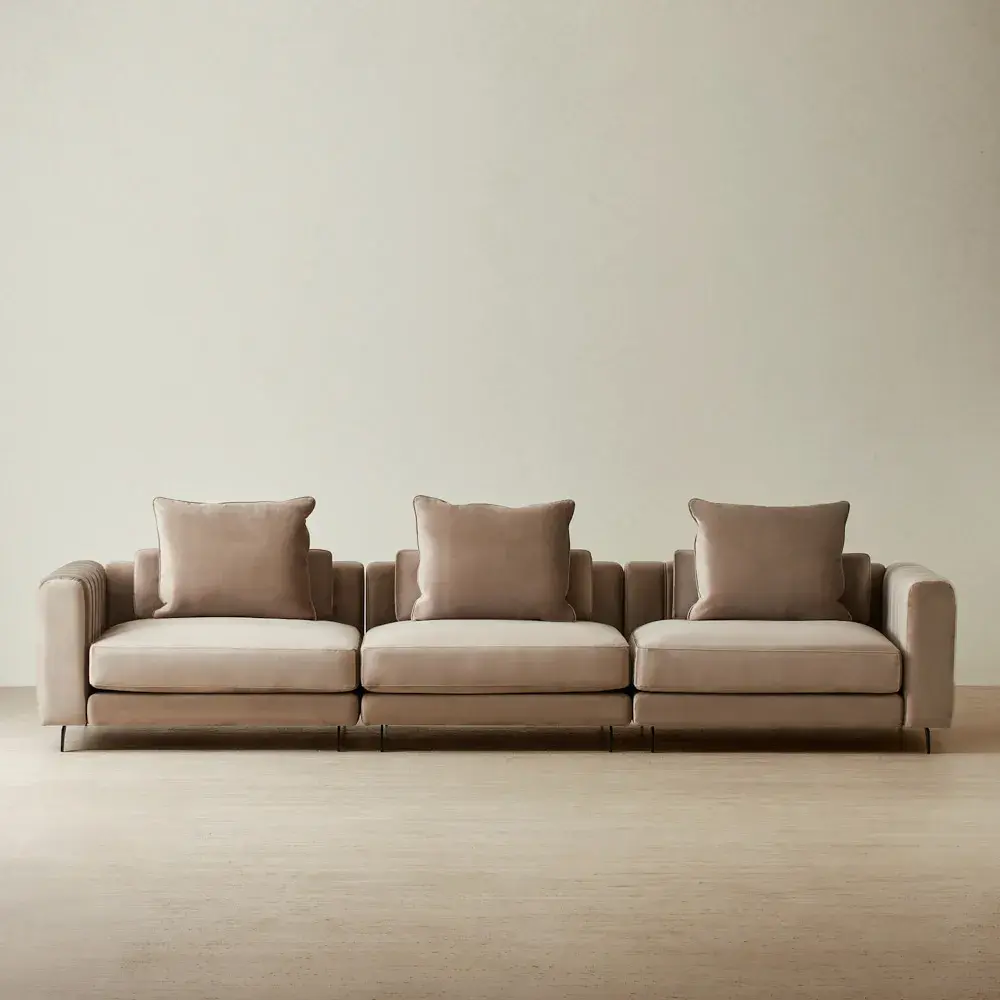 Jordan Beige Velvet 3 Pieces Modular Sofa