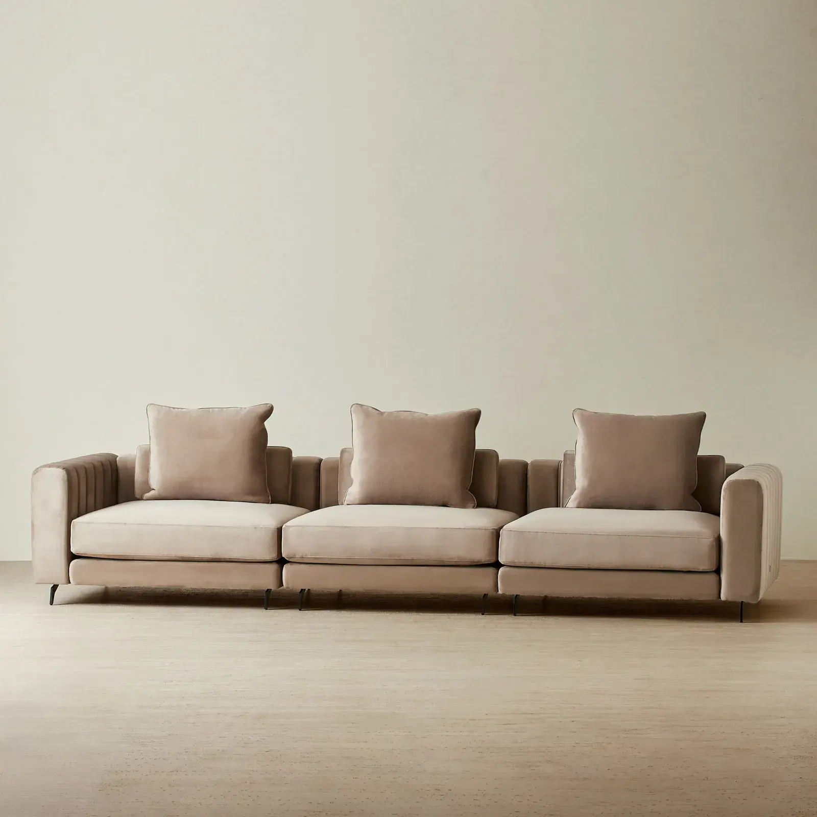 Jordan Beige Velvet 3 Pieces Modular Sofa