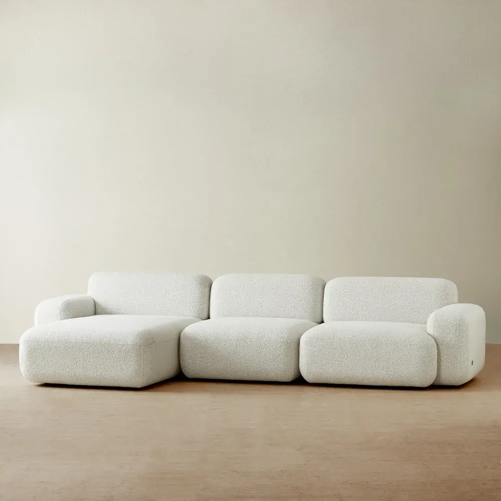 Capri Stone White 3 Pieces Modular Left Chaise Sofa