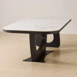 Aspen Statuario White Sintered Stone Curved Dining Table - Matte Black Legs 240x118cm