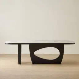 Aspen Statuario White Sintered Stone Curved Dining Table - Matte Black Legs 240x118cm