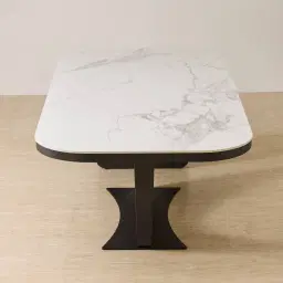 Aspen Statuario White Sintered Stone Curved Dining Table - Matte Black Legs 240x118cm