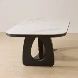 Aspen Statuario White Sintered Stone Curved Dining Table - Matte Black Legs 240x118cm
