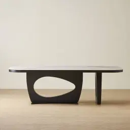 Aspen Statuario White Sintered Stone Curved Dining Table - Matte Black Legs 240x118cm