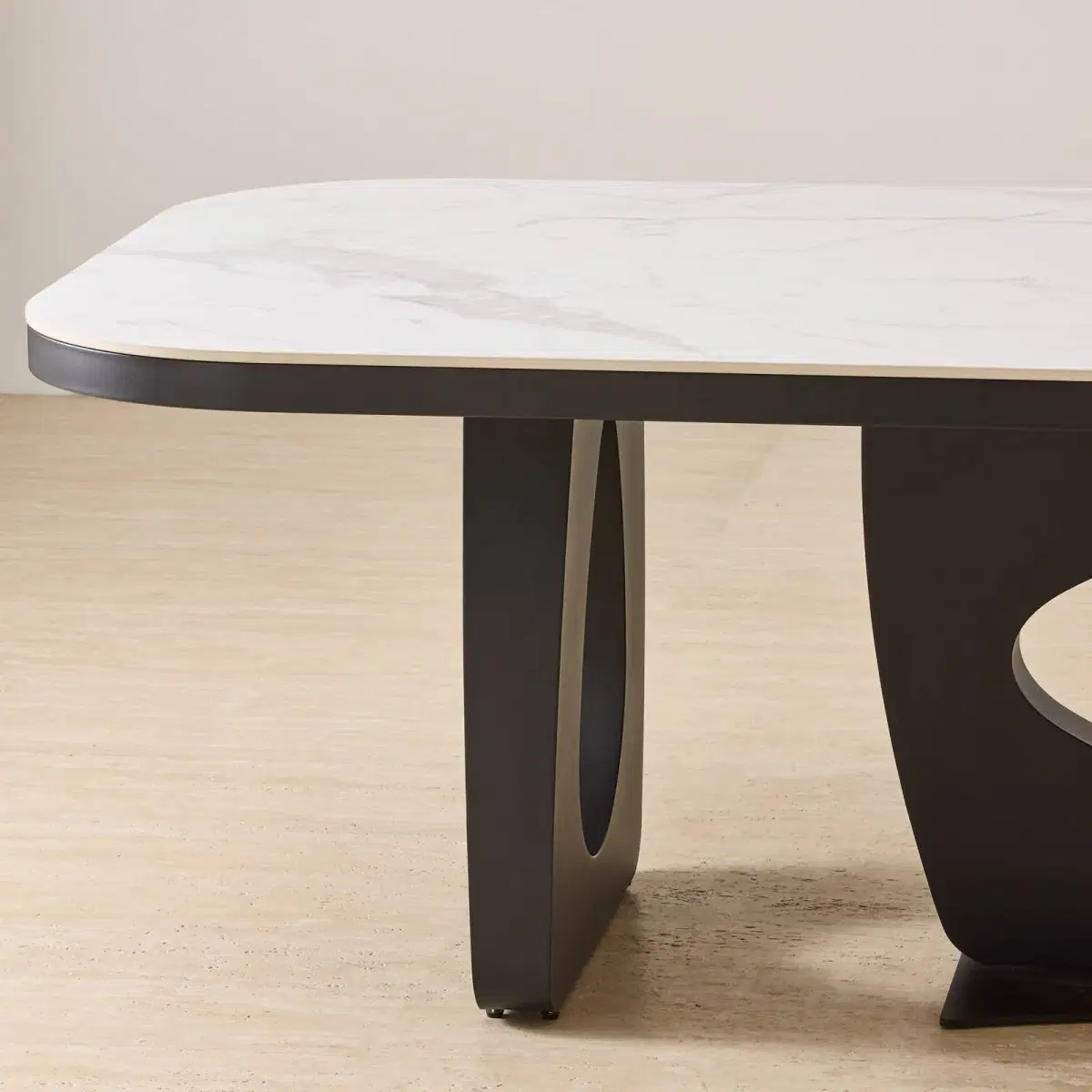 Aspen Statuario White Sintered Stone Curved Dining Table - Matte Black ...
