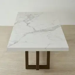 Grayson Brushed Bronze Dining Table with Statuario White Sintered Stone Top - 200x118cm