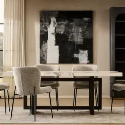 Grayson Black Dining Table with Statuario White Sintered Stone Top - 160x90cm