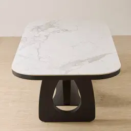 Aspen Statuario White Sintered Stone Curved Dining Table - Matte Black Legs 200x118cm