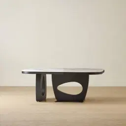 Aspen Statuario White Sintered Stone Curved Dining Table - Matte Black Legs 200x118cm