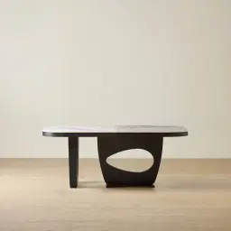 Aspen Statuario White Sintered Stone Curved Dining Table - Matte Black Legs 200x118cm