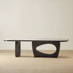 Aspen Statuario White Sintered Stone Curved Dining Table - Matte Black Legs 270x118cm