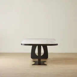 Aspen Statuario White Sintered Stone Curved Dining Table - Matte Black Legs 270x118cm