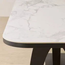 Aspen Statuario White Sintered Stone Curved Dining Table - Matte Black Legs 270x118cm