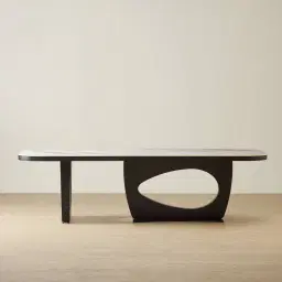 Aspen Statuario White Sintered Stone Curved Dining Table - Matte Black Legs 270x118cm
