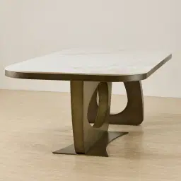 Aspen Statuario White Sintered Stone Curved Dining Table - Brushed Bronze Legs 200x118cm