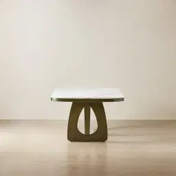 Aspen Statuario White Sintered Stone Curved Dining Table - Brushed Bronze Legs 200x118cm