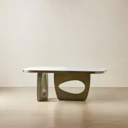 Aspen Statuario White Sintered Stone Curved Dining Table - Brushed Bronze Legs 200x118cm