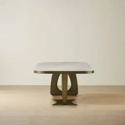 Aspen Statuario White Sintered Stone Curved Dining Table - Brushed Bronze Legs 270x118cm