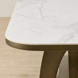 Aspen Statuario White Sintered Stone Curved Dining Table - Brushed Bronze Legs 270x118cm