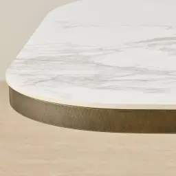 Aspen Statuario White Sintered Stone Curved Dining Table - Brushed Bronze Legs 270x118cm