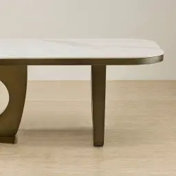 Aspen Statuario White Sintered Stone Curved Dining Table - Brushed Bronze Legs 270x118cm